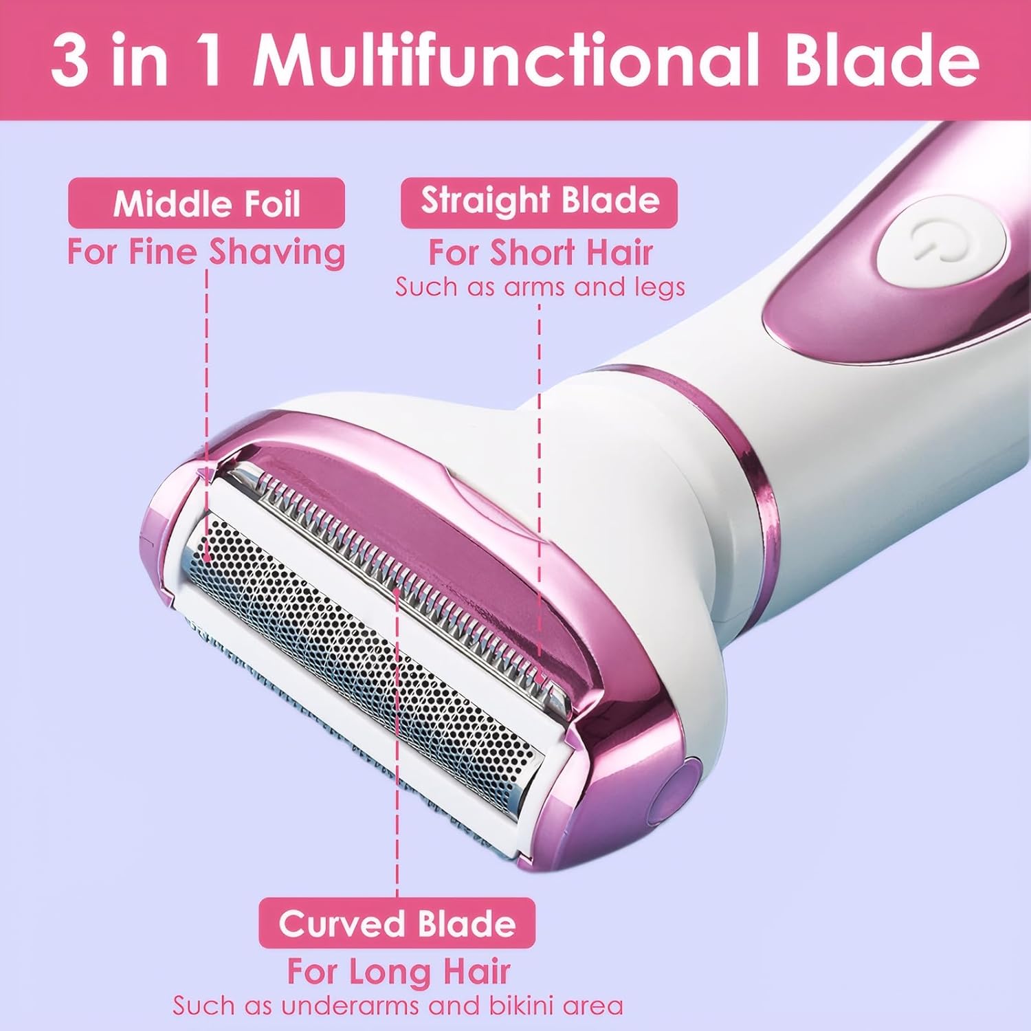 ZYLER 4-in-1 Rechargeable Electric Lady Shaver Razor Trimmer Beauty Kit - Stainless Steel 4-Blade, Waterproof, Portable, Flawless Grooming for Facial, Bikini Areas, Rechargeable Battery, 4 In 1 Trimmer Heads