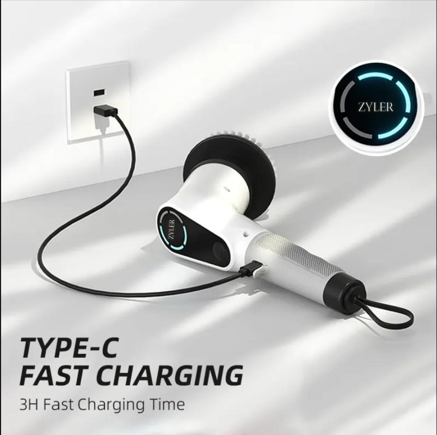 Zyler's Silver Electric Cordless ABS Scrubber Long-Handle