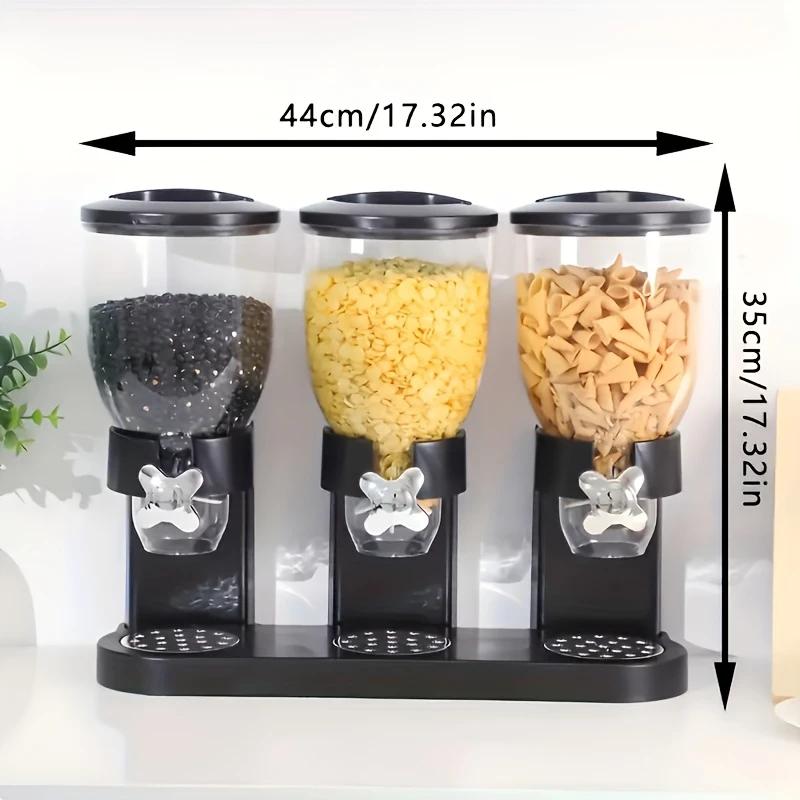 Modern Black Metal Self-Dispensing Airtight Food Container with Lid - 1/2/3-Piece 1L Dispenser, Grain Canisters for Countertop Cereal, Coffee Preservation