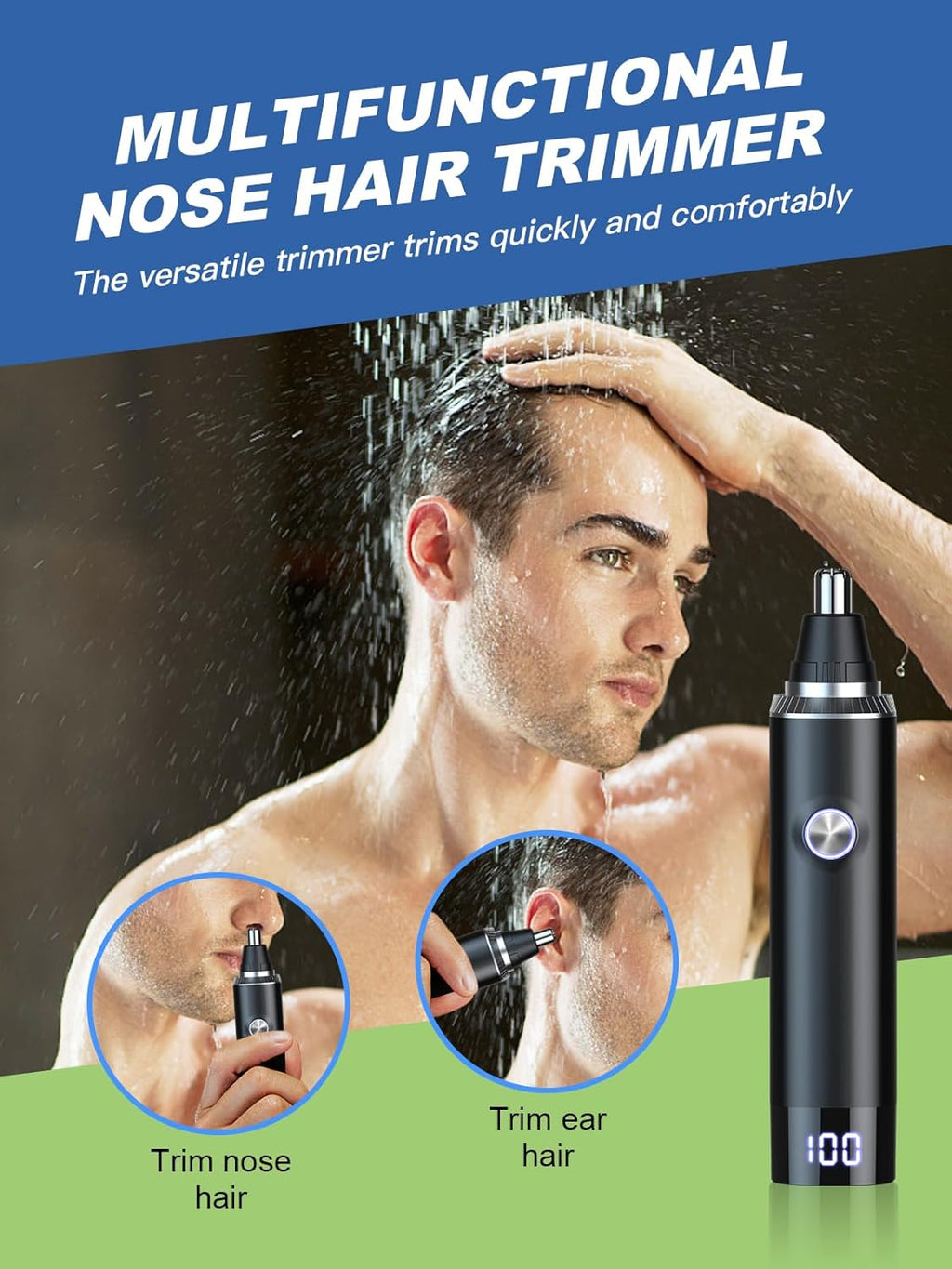 ZYLER Nose and Ear Hair Trimmer Machine, High Quality Trimmer for Painless Grooming with Dual-Edge Blades and 12000 RPM Motor, USB-Chargeable with LED Display, Single Item for Men and Women, Cordless Quiet Trimmer