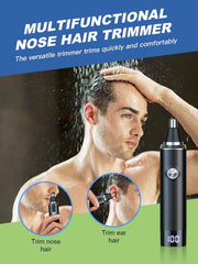 Ear and Nose Hair Trimmer for Men Women with LED Light Digital Display,Painless USB Rechargeable Facial Hair Remover with Powerful Motor and Dual-Edge Blades Easy Cleansing 12000 RPM