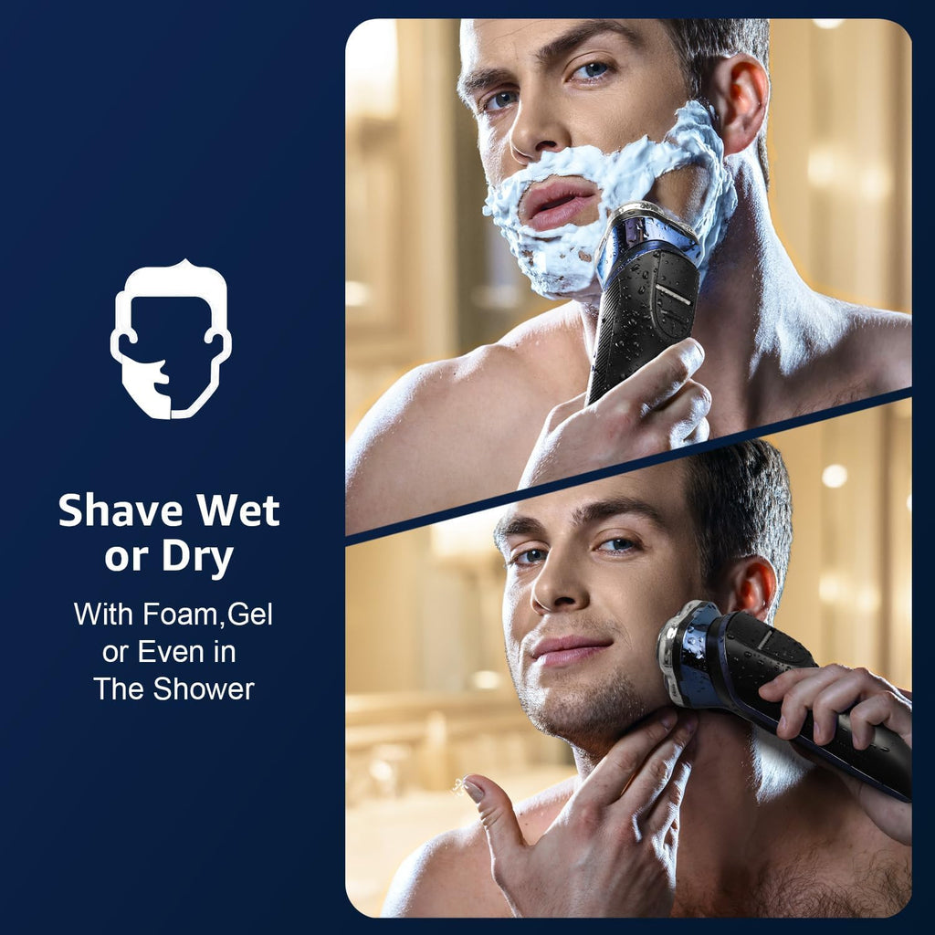 ZYLER Electric Shaver with 5D Floating Head, Wet & Dry Razor with Stainless Steel Blades for a Smooth Shave on Sensitive Skin, Pop-Up Trimmer & USB-C Charge, Dry Shave