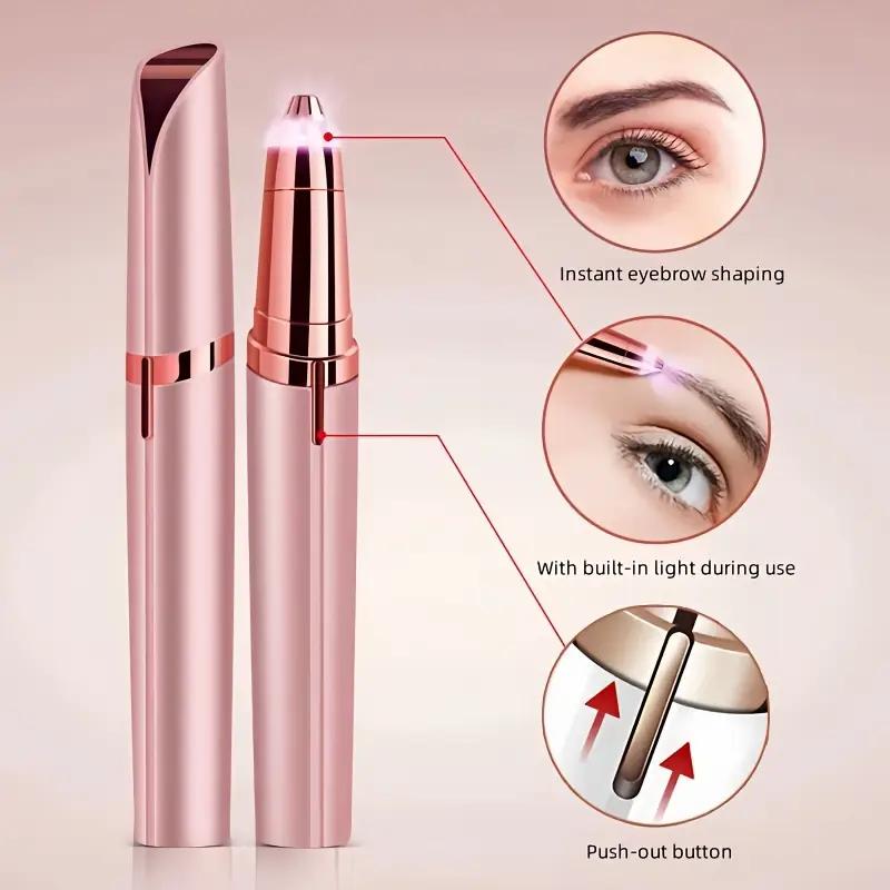 ZYLER Women's USB-Powered Electric Eyebrow Trimmer - ABS Plastic Pain-Free Pen with LED Light, Stainless Steel Multi-Functional Hair Remover for Eyebrows/Nose/Lips, Compact Metallic Beauty Tool with Storage for At-Home Brows Grooming, Hair Removal