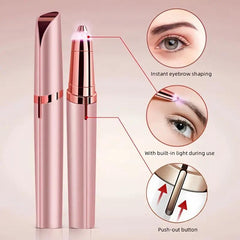 USB-Powered Eyebrow Trimmer for Women – Painless Hair Removal Pen with LED Light, Multi-Functional Facial Shaver for Eyebrows, Nose, Lip & Face, Compact & Sleek Design, Metallic Finish, Beauty Tool for Home, Travel & Grooming