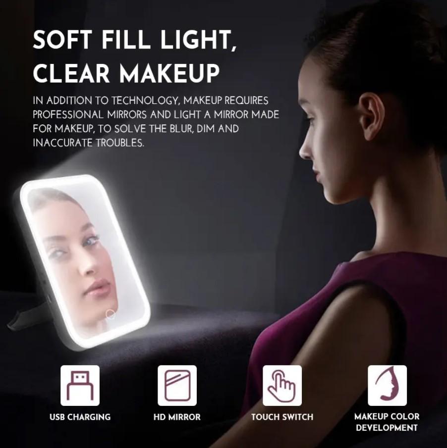 5X Magnification LED Compact Travel Makeup Mirror with Light for Purse, Portable, Folding, Handheld, Small Lighted Mirror for Gift, White
