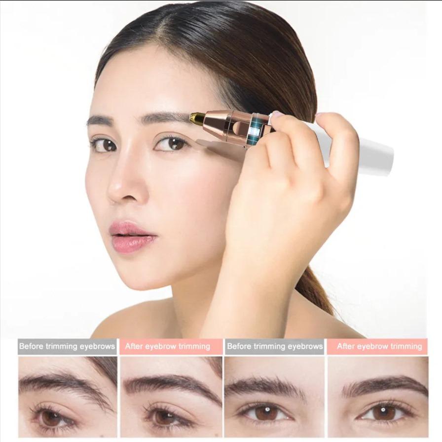 Electric Eyebrow Trimmer for Women, Painless Mini Hair Remover Pen with LED Light for At-home Brows, Face, Lip, and China