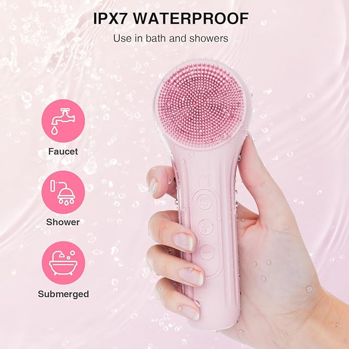 Electric Facial Cleansing Brush - Silicone Face Scrubber, Rechargeable Battery-Powered Exfoliator, 3 Cleaning Modes, IPX7 Waterproof, Relaxing Firming Soothing Massage Device for Men & Women (Deep Pore Cleansing, Blackhead Removal)