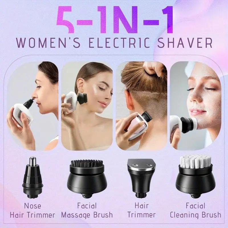 5-in-1 Pink Cordless Electric Shaver for Women, Waxing Kit for Women