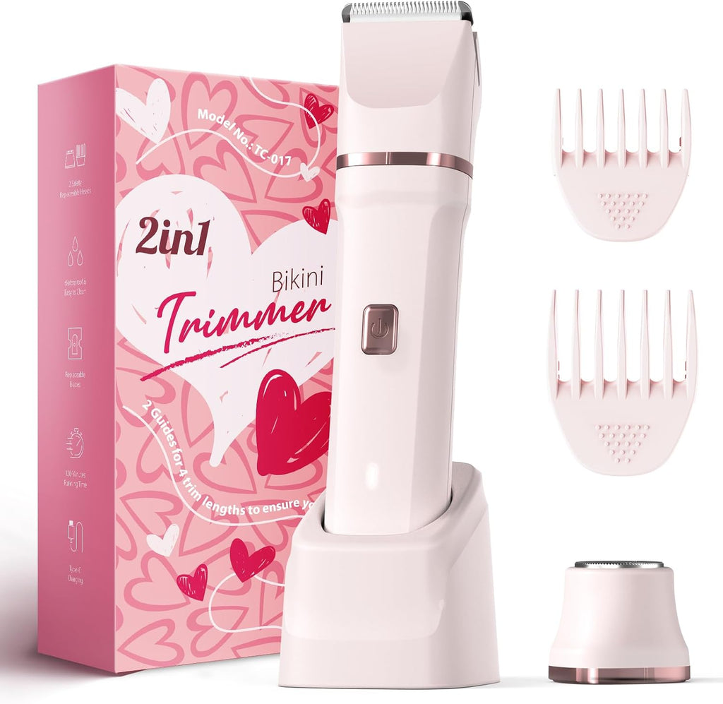 2-in-1 Bikini Trimmer for Women – Painless Electric Razor with Ceramic Blade, IPX7 Waterproof & 90-Min Battery