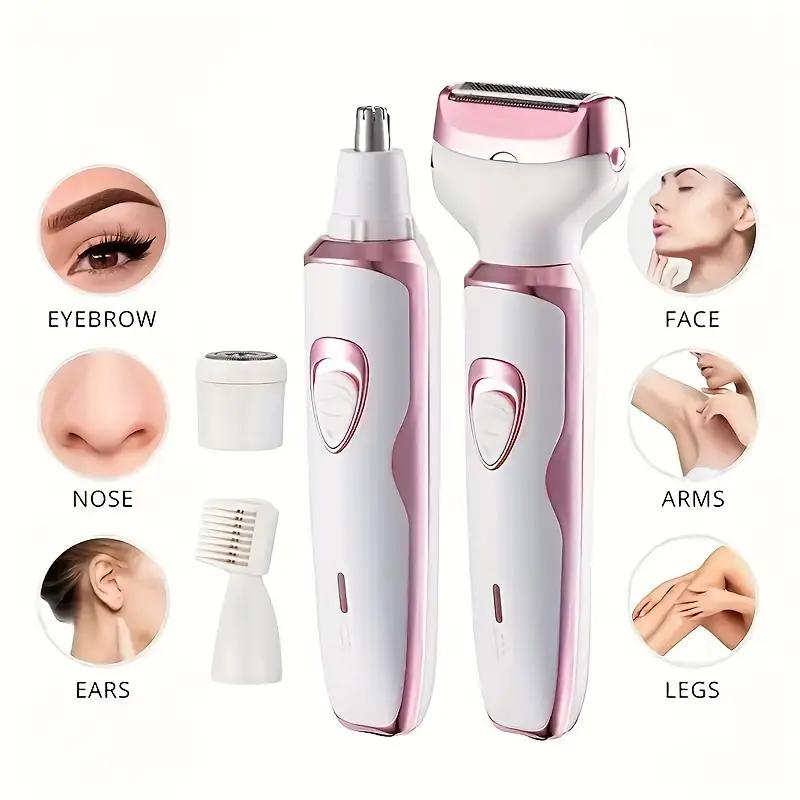 ZYLER 4-in-1 Rechargeable Electric Lady Shaver Razor Trimmer Beauty Kit - Stainless Steel 4-Blade, Waterproof, Portable, Flawless Grooming for Facial, Bikini Areas, Rechargeable Battery, 4 In 1 Trimmer Heads