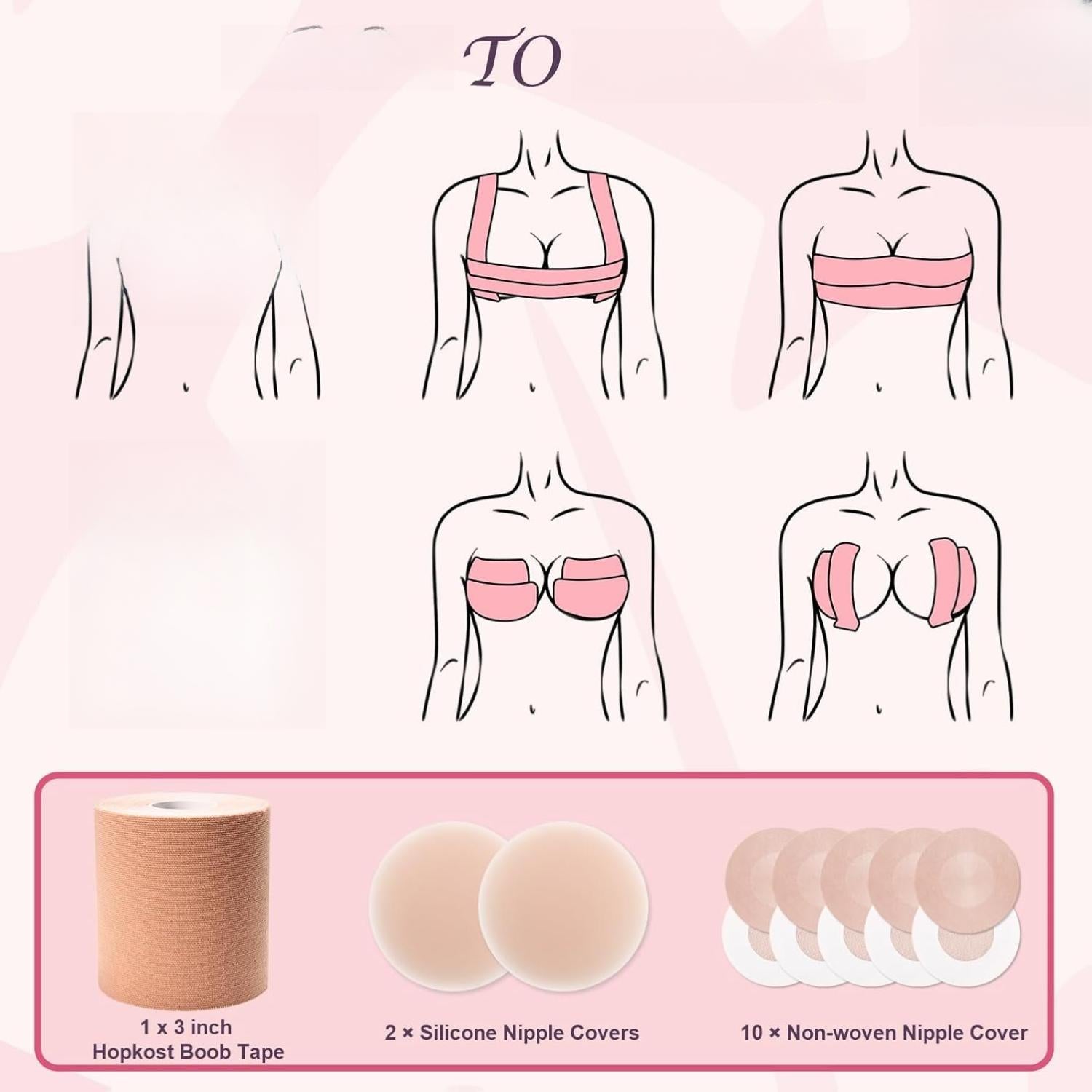 Boob Tape Breast Lift Tape for Large Breasts with 2 Pcs Nipple Covers Invisible Boobtape for A-G Cup