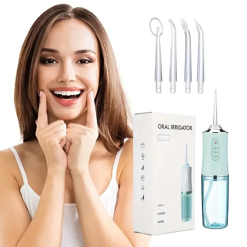 ZYLER New Dental Oral Irrigator, Portable Self Care Products for Adults, Rechargeable Plaque Remover with Batteries & 4 Nozzles for Daily Cleansing, Water Flosser