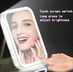 5X Magnification LED Compact Travel Makeup Mirror with Light for Purse, Portable, Folding, Handheld, Small Lighted Mirror for Gift, White