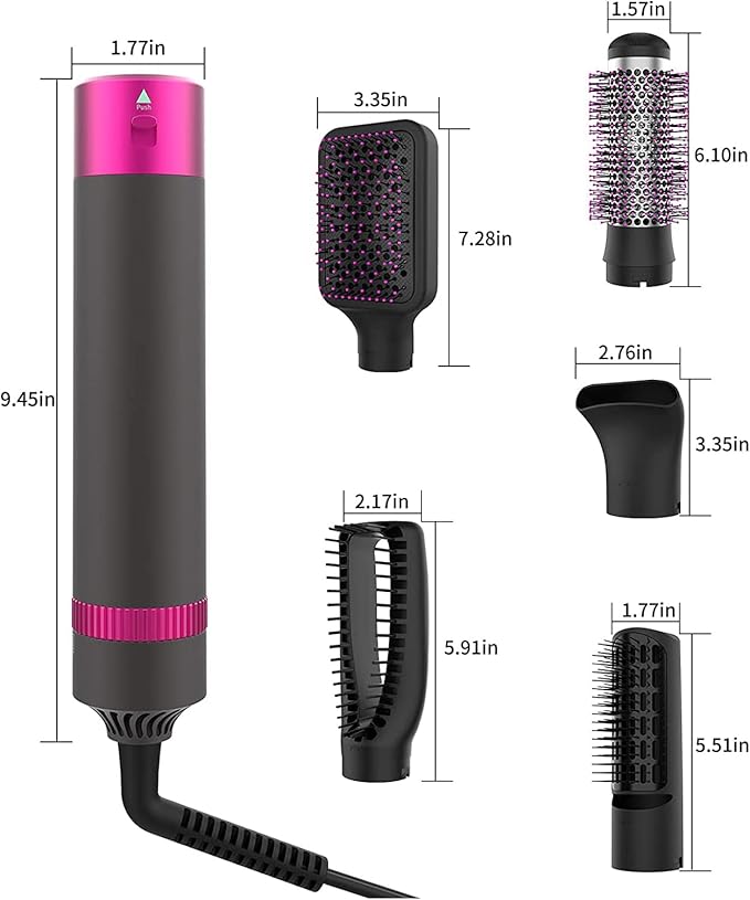 ZYLER 5-in-1 Multi-Styling Hair Styler Set - Electric Blow Dryer, Curler, Straightener, Interchangeable Brush Heads, Negative Ion Smooth Comb, ABS Housing, Suitable for All Hair Types