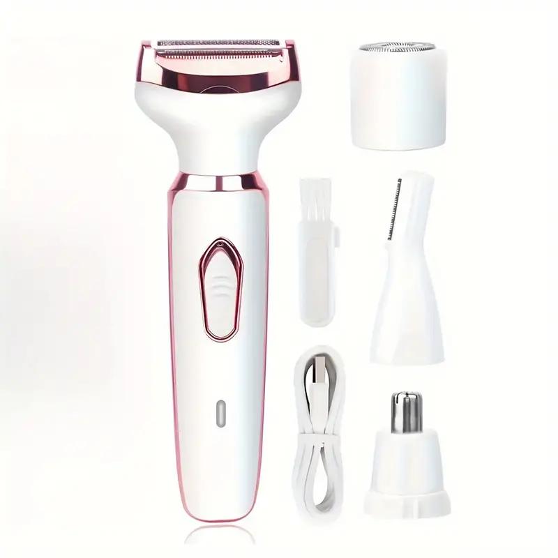 ZYLER 4-in-1 Rechargeable Electric Lady Shaver Razor Trimmer Beauty Kit - Stainless Steel 4-Blade, Waterproof, Portable, Flawless Grooming for Facial, Bikini Areas, Rechargeable Battery, 4 In 1 Trimmer Heads