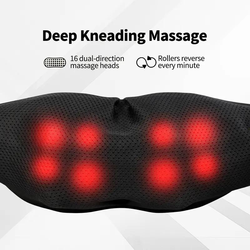 Deep Kneading Heat Massage Pillow with Neck Support - Plug-In, Plastic Shell, 110v-130v, 250g, Instant Massage Devices for Neck&Shoulder, Back&Leg Use, Pain Relief, Home Therapy, Home/Office Use, Adult Personal Care Relaxation Gift (US)