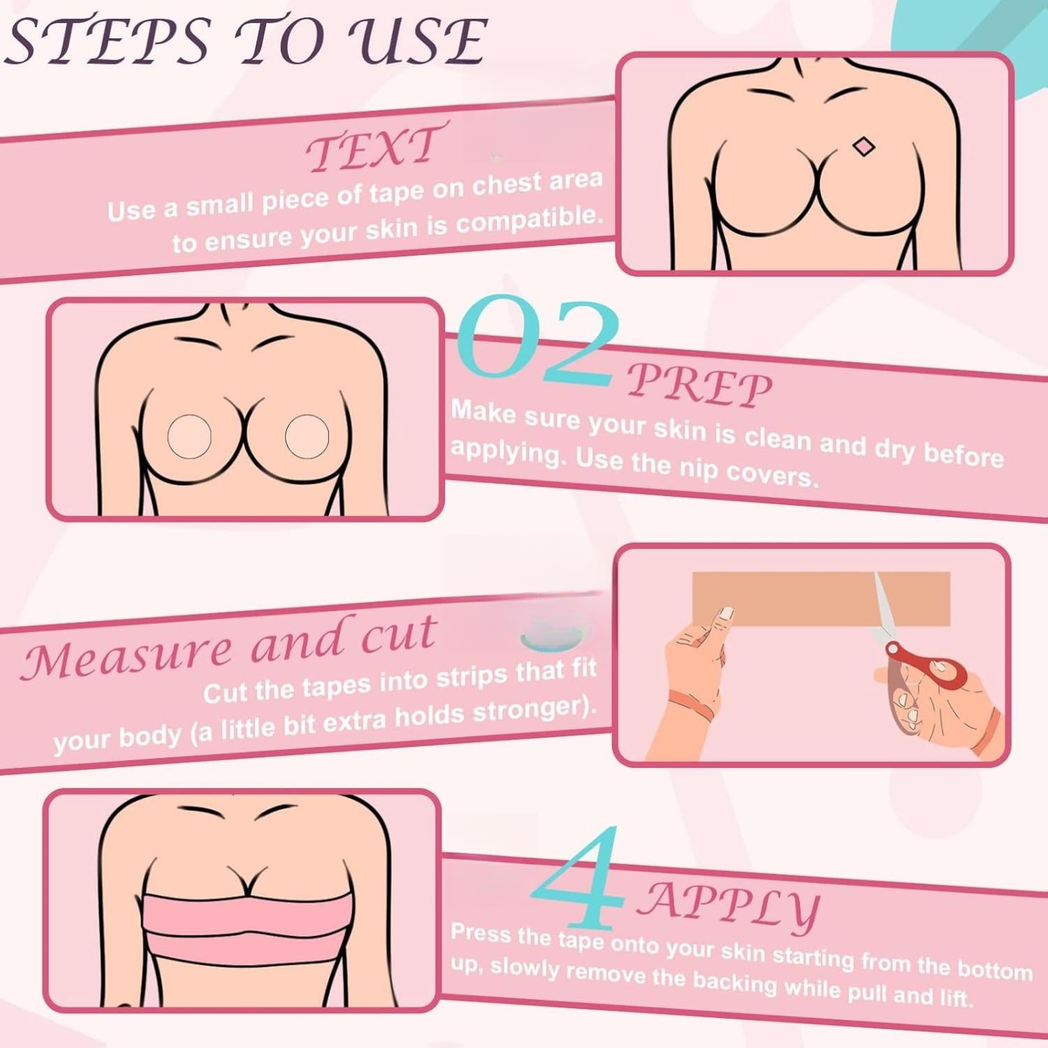 Boob Tape Breast Lift Tape for Large Breasts with 2 Pcs Nipple Covers Invisible Boobtape for A-G Cup