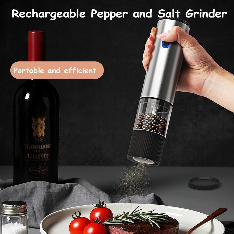 Modern 2-Pc Cordless Gravity Electric Salt & Pepper Grinders Set - Salt and Pepper Shaker, Battery-Operated, Automatic Operation, LED Light, Adjustable Coar., Ceramic Grinder, Large Capacity, 8.78x5.35x2.72 inches Home Kitchen BBQ Utensils, Auto Gri