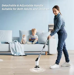 Zyler's Silver Electric Cordless ABS Scrubber Long-Handle Household Kitchen Plastic Floor Cleaning Brush with 7 Attachments & LED Display for Efficient Home Cleaning