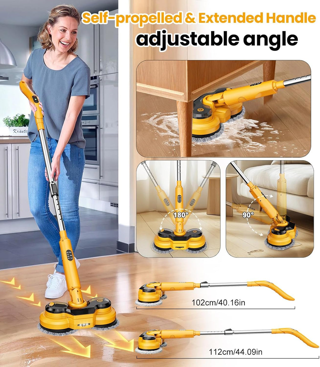 ZYLER 20V Cordless Multifunction Electric Mop, 2-in-1 Spin Mop & Floor Scrubber with LED Light, Water Spray, 800 RPM, Adjustable Handle, Durable Portable Cleaner for Hardwood, Tile, Vinyl (30kg Load Capacity, LED Display)