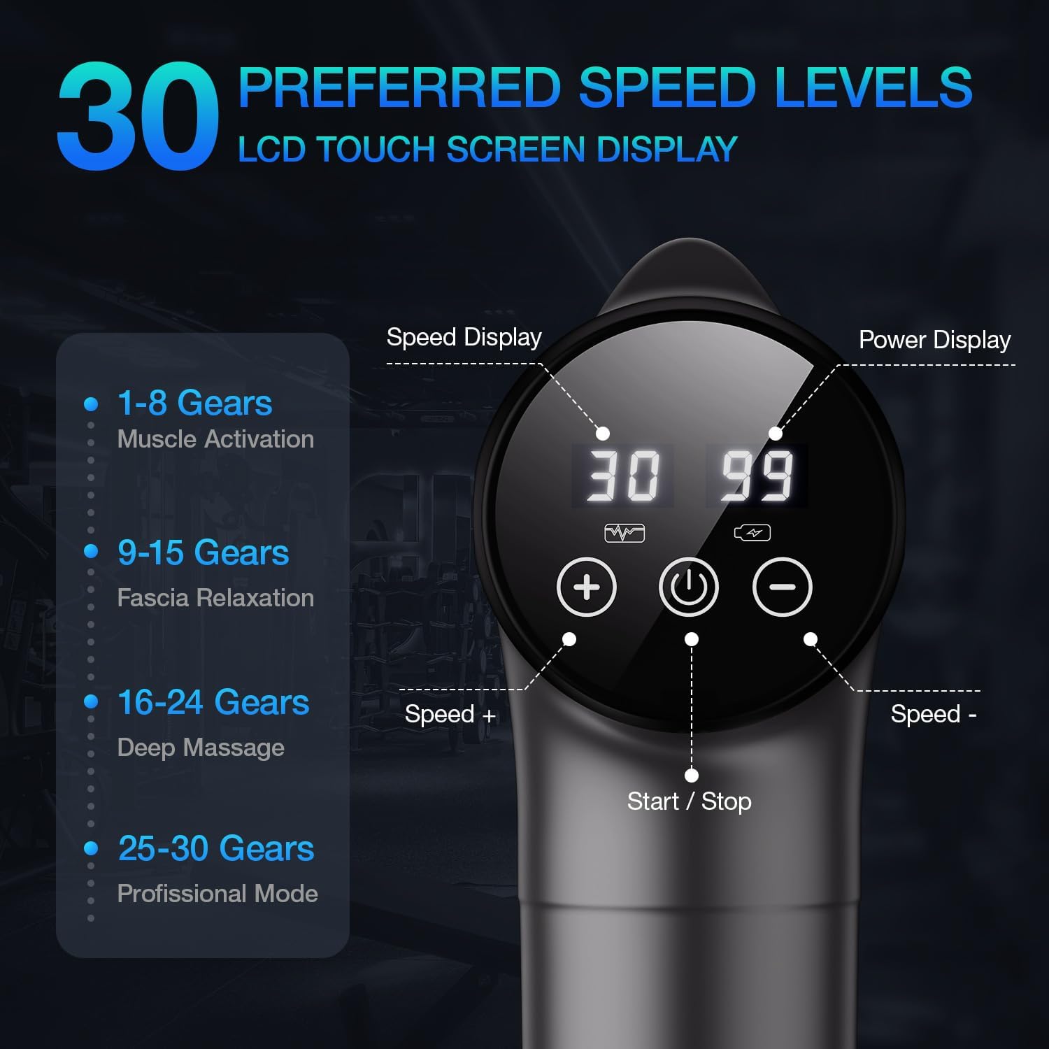 Adjustable Handheld Fascia Massager Gun, Muscle Massager, High Intensity Percussion Massage Device for Pain Relief Comfort