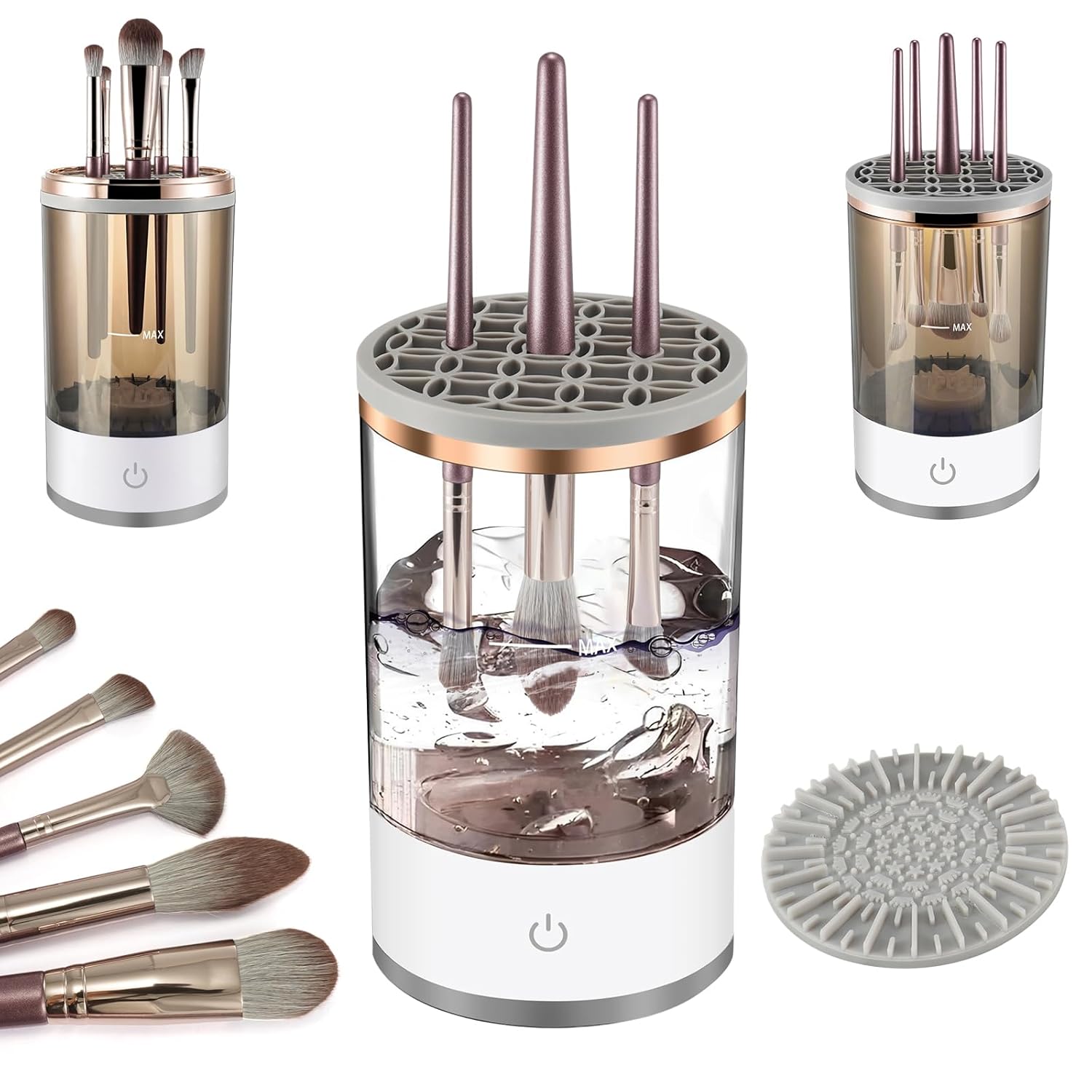 ZYLER Electric Makeup Brush Cleanser & Dryer - Battery-Powered, Deep Cleans All Brushes in Seconds via Dip-Spin Action, Fits All Sizes, Professional Women's Beauty Tool with Glass Bowl, Gift Option, Batteries, Makeup Brush Washer, Brush Cleaning Kit