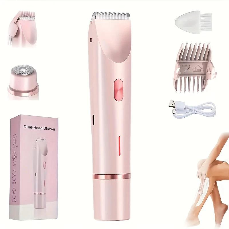 Glow Aura 2-in-1 Trimmer for Women – 2025 Dual Bikini Trimmer & Facial Razor, Painless Electric Shaver for Silky Skin, Replaceable Head, Gentle Hair Removal for Bikini Line & Face