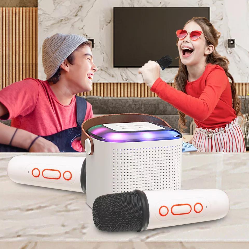 Kids Mini Karaoke Machine With 2 Wireless Microphone Portable Bluetooth Speaker Audio Birthday Charging Rechargeable