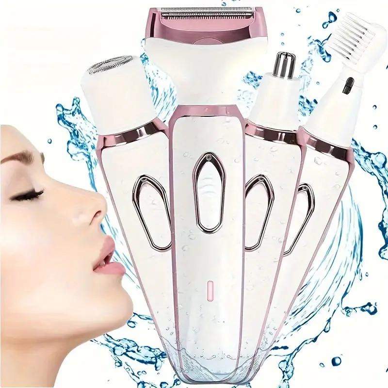 ZYLER 4-in-1 Rechargeable Electric Lady Shaver Razor Trimmer Beauty Kit - Stainless Steel 4-Blade, Waterproof, Portable, Flawless Grooming for Facial, Bikini Areas, Rechargeable Battery, 4 In 1 Trimmer Heads