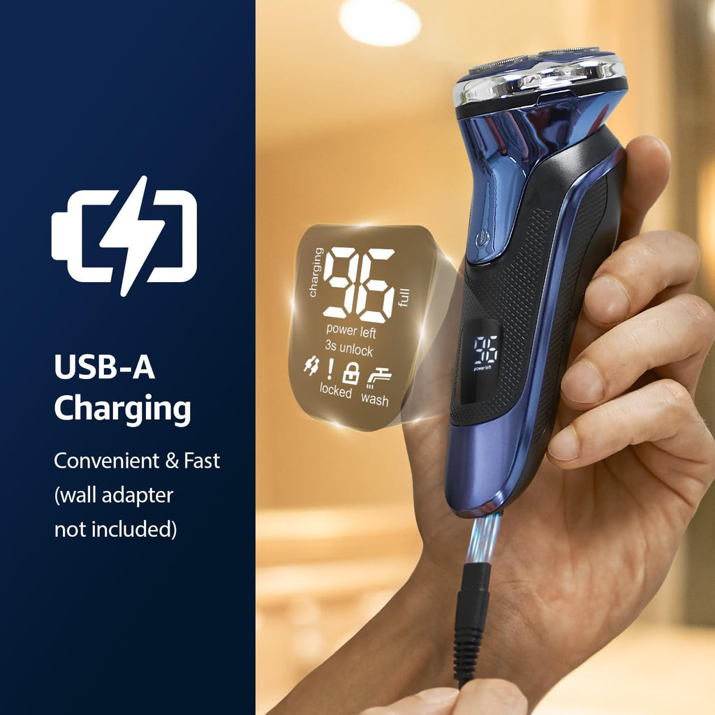 Rechargeable Electric Razor for Men: IPX6 Waterproof Shaver