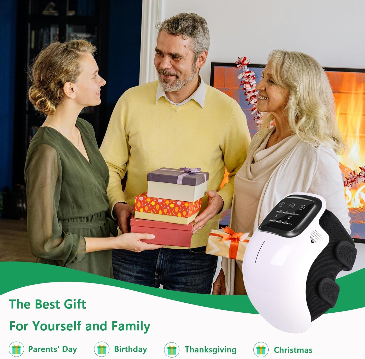 Knee Massager,Cordless Knee Massager with Heat, Relax, Heating Pad, Knee Massage Helps Joint Stiff and Discomfort,3 Levels Heat & Vibration,10 Min Auto Off, LED Touch, Long Knee Straps 18.9 in, Adjustable Brace, Portable Relaxation. Gift