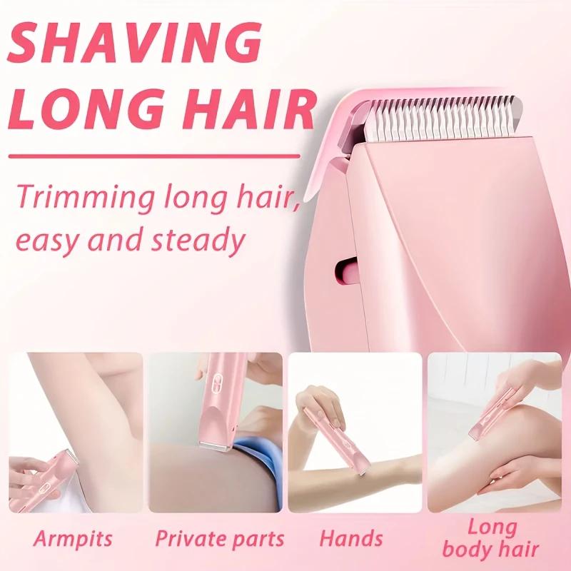 Glow Aura 2-in-1 Trimmer for Women – 2025 Dual Bikini Trimmer & Facial Razor, Painless Electric Shaver for Silky Skin, Replaceable Head, Gentle Hair Removal for Bikini Line & Face