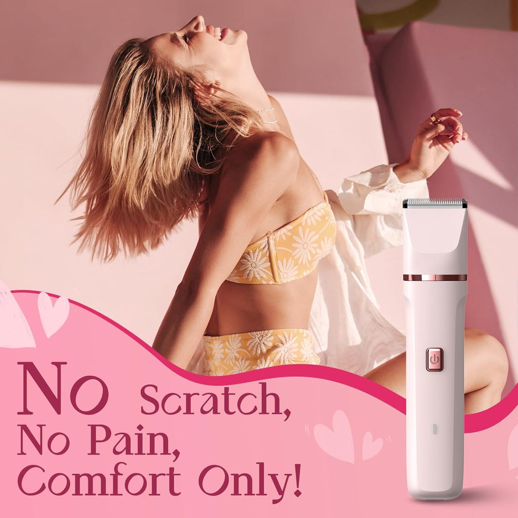 2-in-1 Bikini Trimmer for Women – Painless Electric Razor with Ceramic Blade, IPX7 Waterproof & 90-Min Battery