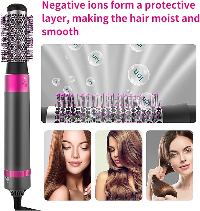 ZYLER 5-in-1 Multi-Styling Hair Styler Set - Electric Blow Dryer, Curler, Straightener, Interchangeable Brush Heads, Negative Ion Smooth Comb, ABS Housing, Suitable for All Hair Types