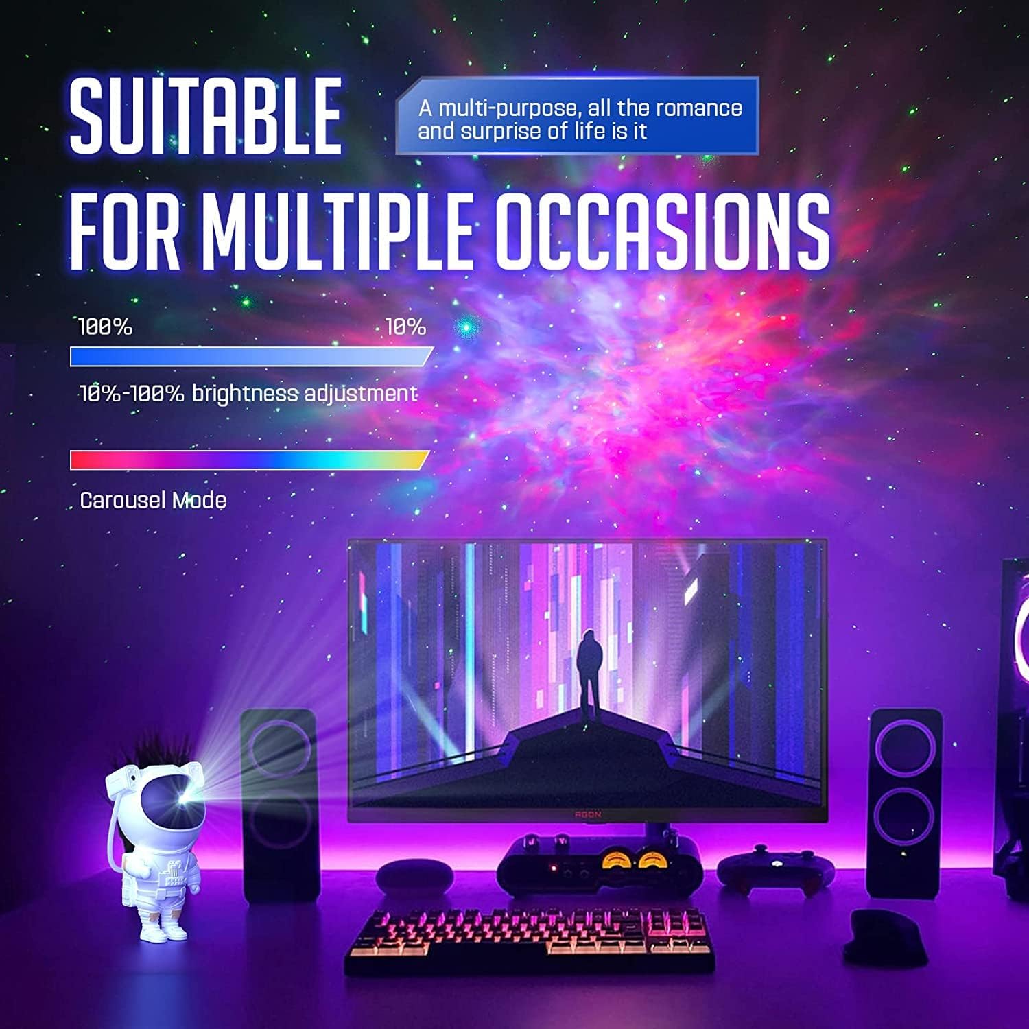 Astronaut Nebula Galaxy Lights for Bedroom,Gaming Room Décor Aesthetic,Remote Control Timing and 360°Rotation Magnetic Head