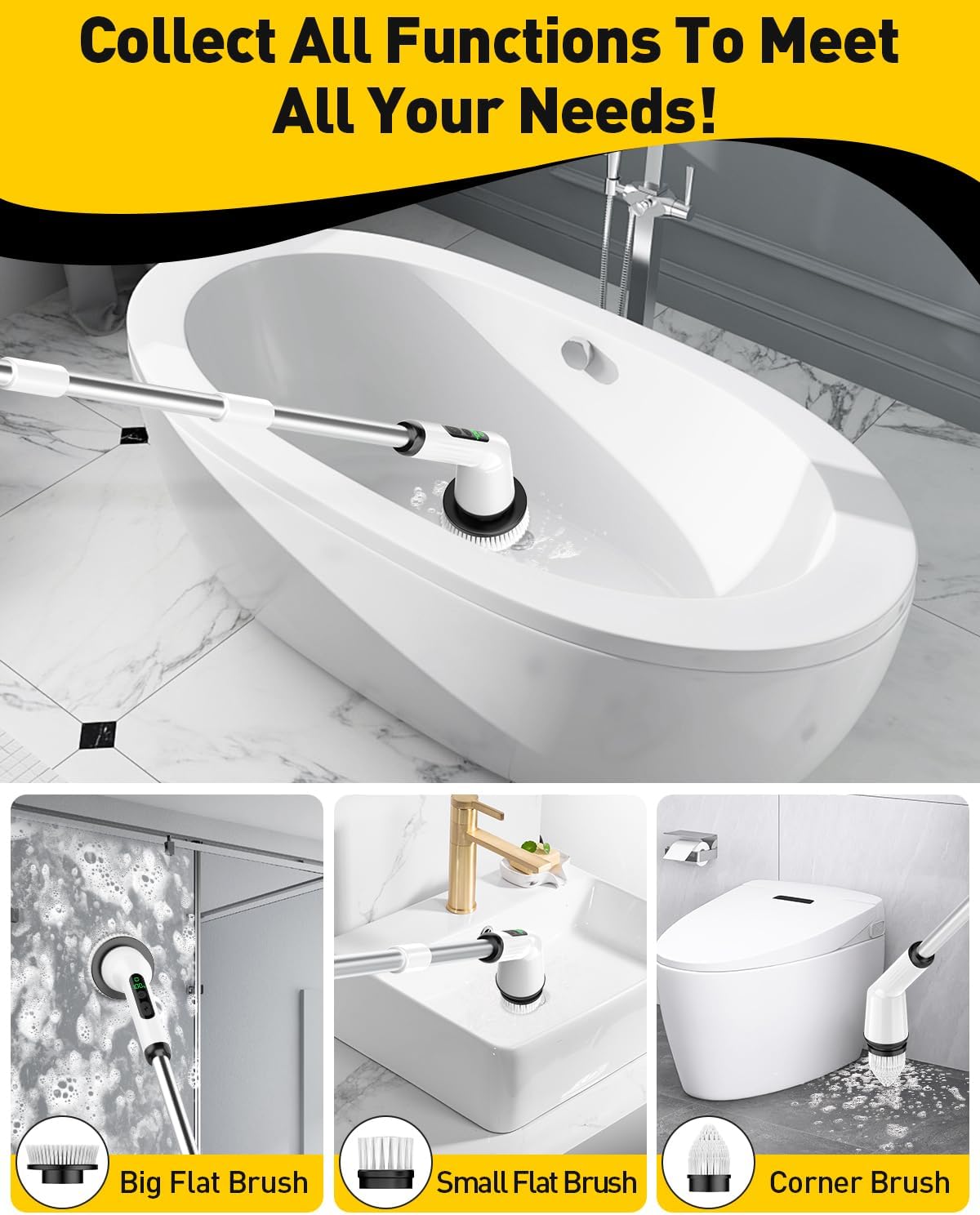 Q2 Pro Electric Spin Scrubber with Two Batteries IPX7 Waterproof Cleaning Brush for Bath, Tub, Tile, Floor & Shower, Durable Household Item