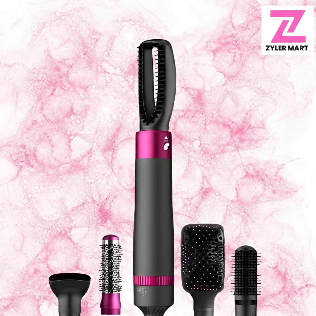 ZYLER 5-in-1 Multi-Styling Hair Styler Set - Electric Blow Dryer, Curler, Straightener, Interchangeable Brush Heads, Negative Ion Smooth Comb, ABS Housing, Suitable for All Hair Types