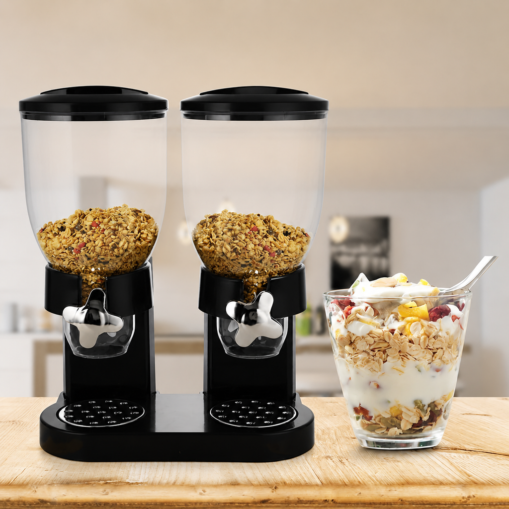 Modern Black Metal Self-Dispensing Airtight Food Container with Lid - 1/2/3-Piece 1L Dispenser, Grain Canisters for Countertop Cereal, Coffee Preservation
