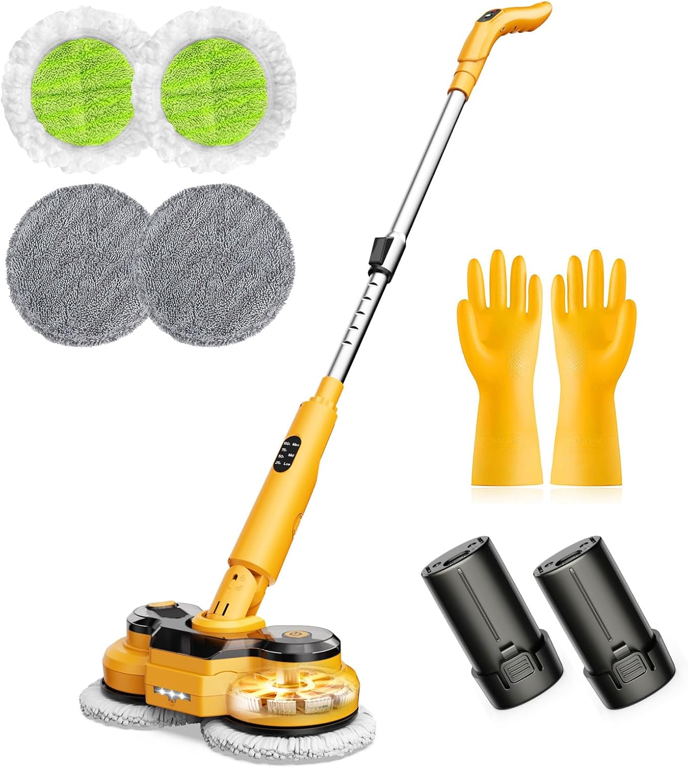 ZYLER 20V Cordless Multifunction Electric Mop, 2-in-1 Spin Mop & Floor Scrubber with LED Light, Water Spray, 800 RPM, Adjustable Handle, Durable Portable Cleaner for Hardwood, Tile, Vinyl (30kg Load Capacity, LED Display)