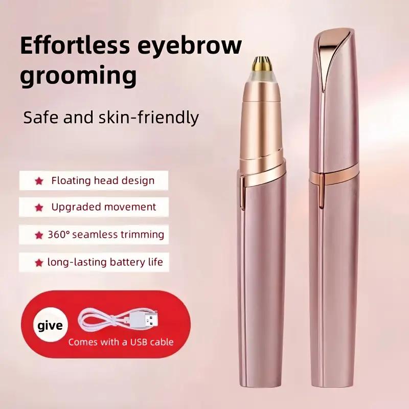 ZYLER Women's USB-Powered Electric Eyebrow Trimmer - ABS Plastic Pain-Free Pen with LED Light, Stainless Steel Multi-Functional Hair Remover for Eyebrows/Nose/Lips, Compact Metallic Beauty Tool with Storage for At-Home Brows Grooming, Hair Removal