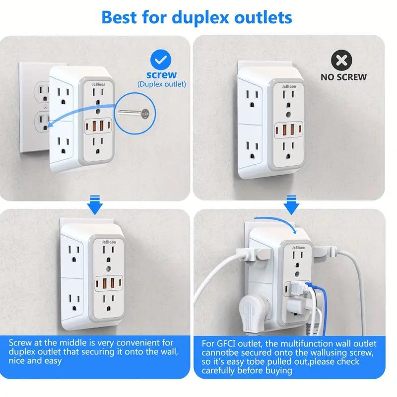 6-Outlet Surge Protector Wall Charger - Rectangular, Multi Plug with 4 USB Ports, Installable, Powered by Electricity, 110V-130V, US Standard Plug, for Home/Office/Travel, Industrial Electrical
