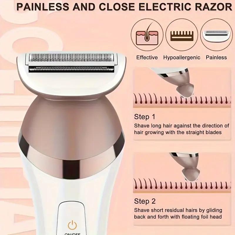 ZYLER 6-in-1 Electric Epilator & Cordless Waterproof Shaver Set - Lightweight USB Rechargeable Device with LED Light, Gentle Wet/Dry Hair Removal for Legs, Bikini Line, Cordless Storage, Usb Rechargeable Shaver, Rechargeable Shaver Machine