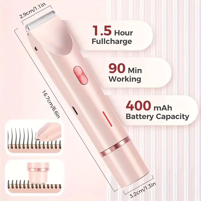 Glow Aura 2-in-1 Trimmer for Women – 2025 Dual Bikini Trimmer & Facial Razor, Painless Electric Shaver for Silky Skin, Replaceable Head, Gentle Hair Removal for Bikini Line & Face