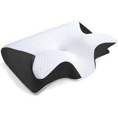 Memory Foam Cervical Pillow, 2-in-1 Ergonomic Contour Orthopedic Pillow for Neck Pain Relief, 60 x 33 x 10 cm (Black)
