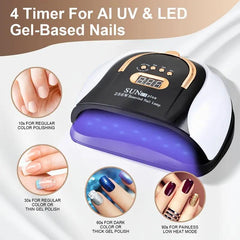 256W High-Power UV LED Nail Lamp with 4 Timer Settings, Automatic Sensor & Smart Display - Fast Gel Polish Curing, Purple & Black Design, Ergonomic Handle for Professional Manicures