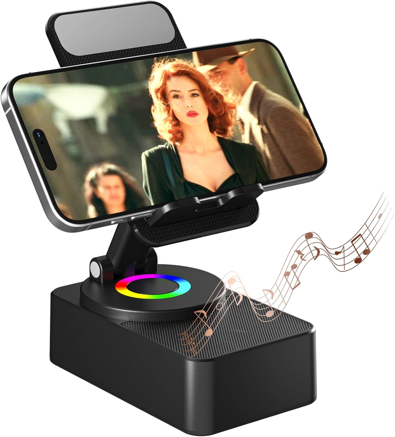 Cell Phone Stand with Wireless Bluetooth Speaker, LED, Anti-Slip Base HD Surround Sound,Perfect for Home/Outdoor with Bluetooth Speaker for Desk Compatible with iPhone/ipad/Android,Gifts for Men Women Adjustable Anniversary Birthday Christmas, Accessories