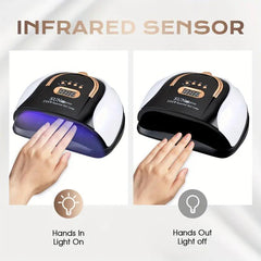 256W High-Power UV LED Nail Lamp with 4 Timer Settings, Automatic Sensor & Smart Display - Fast Gel Polish Curing, Purple & Black Design, Ergonomic Handle for Professional Manicures
