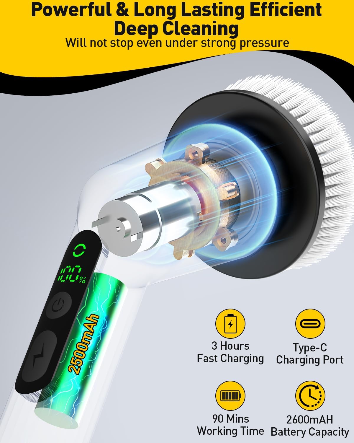 Q2 Pro Electric Spin Scrubber with Two Batteries IPX7 Waterproof Cleaning Brush for Bath, Tub, Tile, Floor & Shower, Durable Household Item