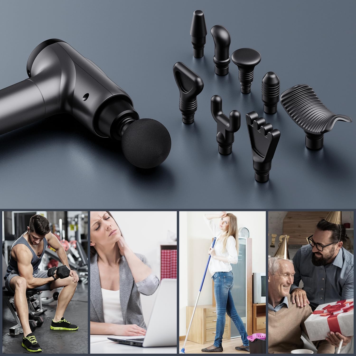 Adjustable Handheld Fascia Massager Gun, Muscle Massager, High Intensity Percussion Massage Device for Pain Relief Comfort