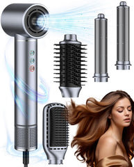 Negative Ionic 5 in 1 Hot Air Brush with 5 Interchangeable Heads, Electric Blow Dryer Brush for Effective Styling and Smooth Finish